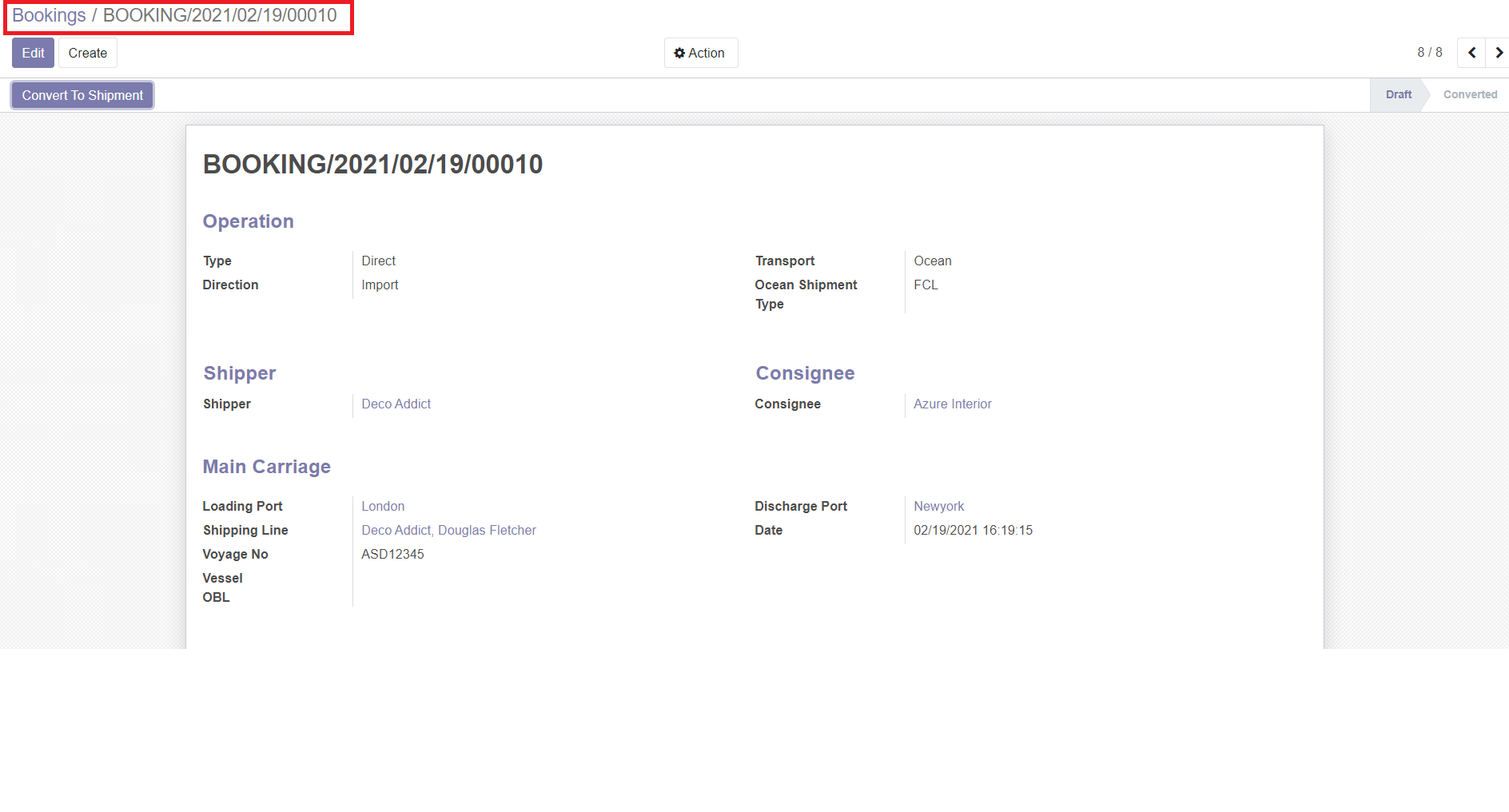 Booking Number