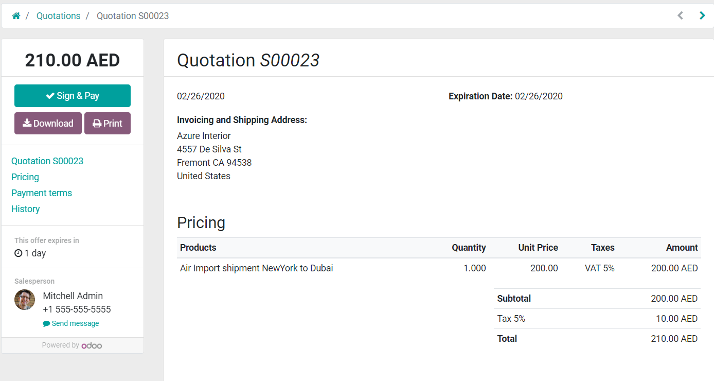 Customer Quote View