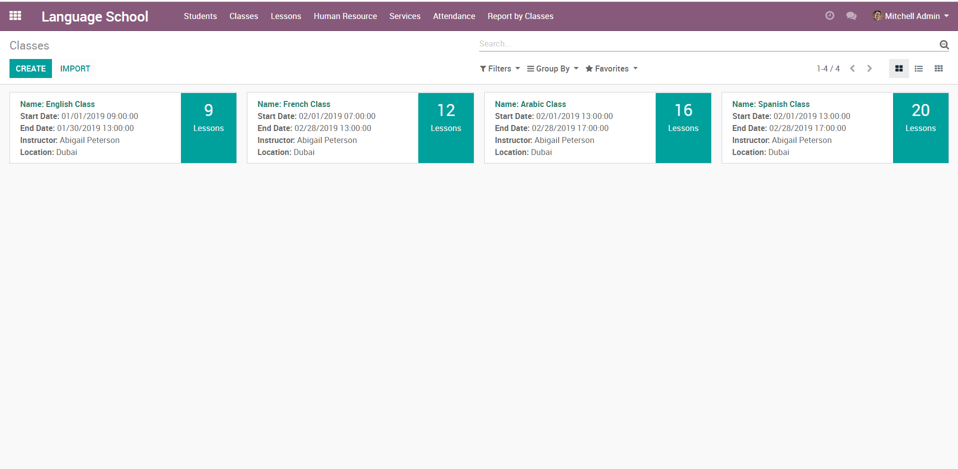 Classes Dashboard