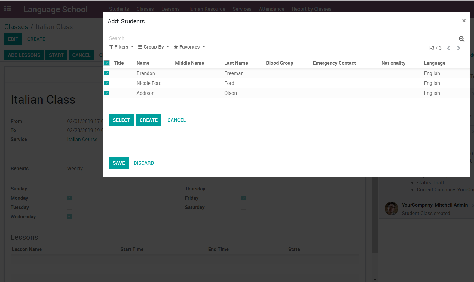 Add Students Dialog