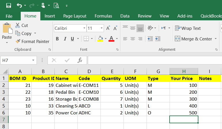CSV Template