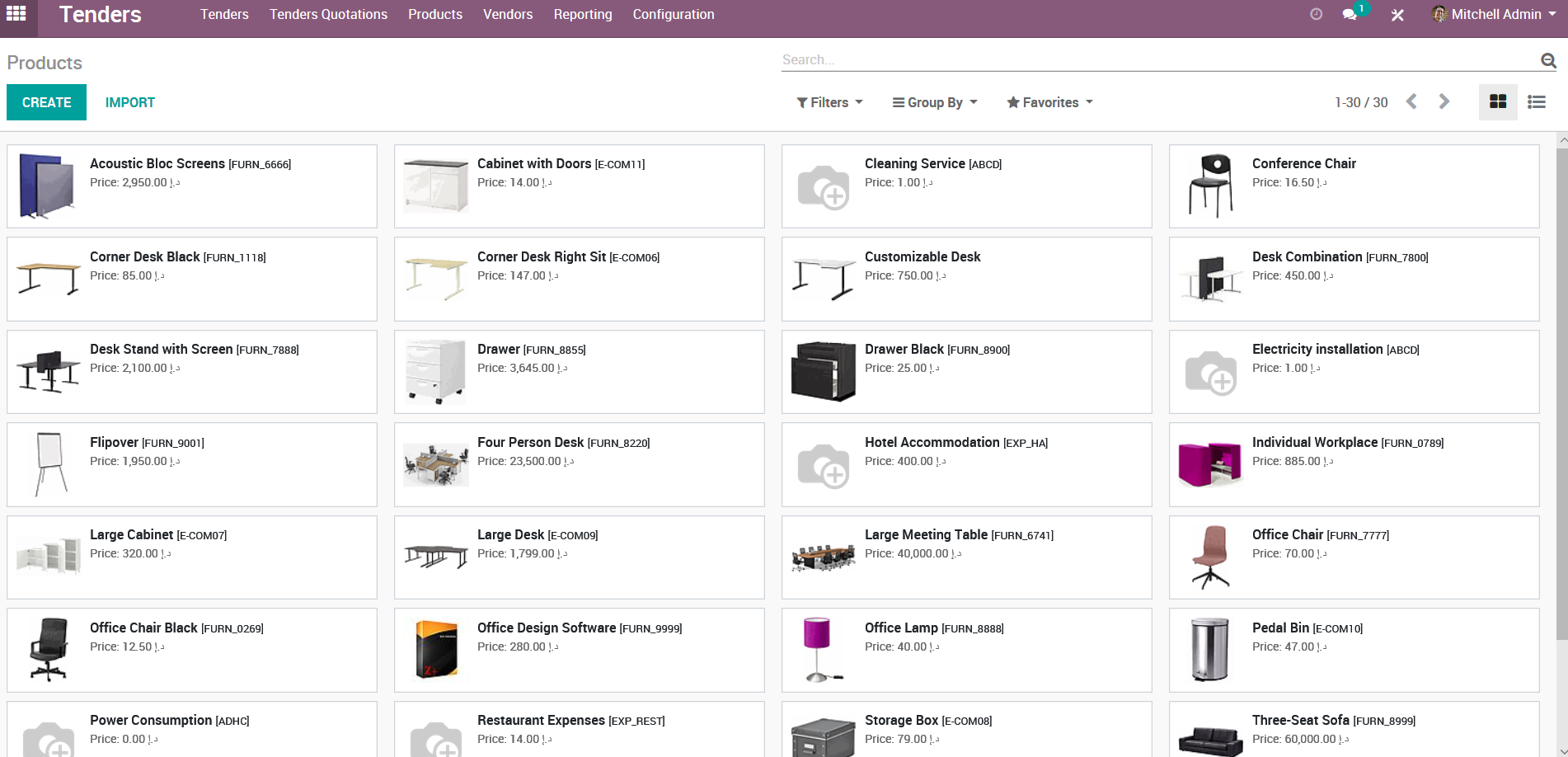 Products Menu