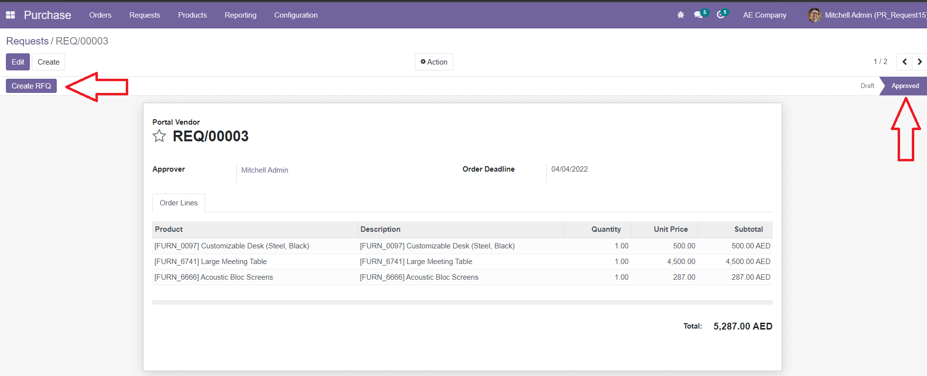 Create RFQ Button